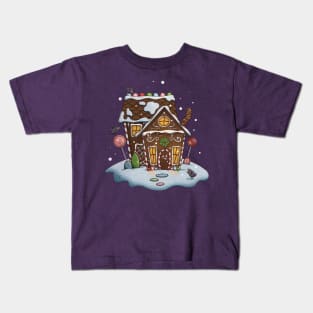 Holiday Gingerbread House with Cute Crows Kids T-Shirt